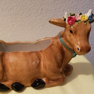 The Pioneer Woman Brown Ceramic Cow Planter 12 in with 6 in opening NEW